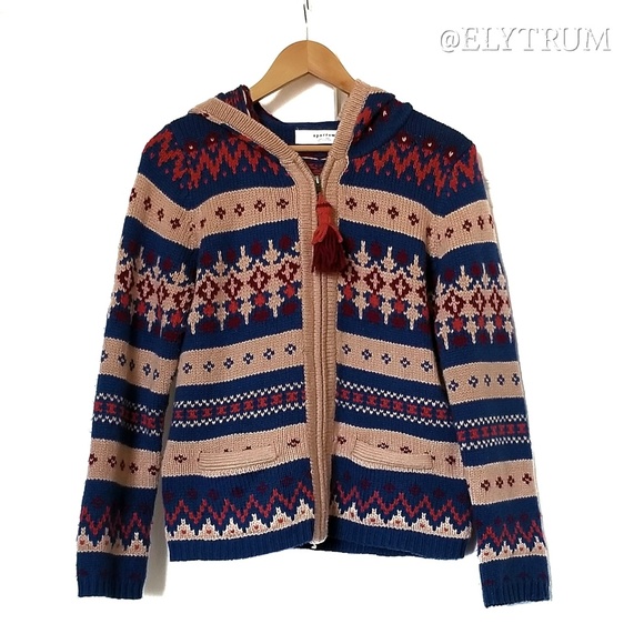 Anthropologie Sparrow Fairisle fringe hood jacket - Picture 2 of 8